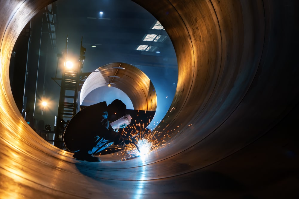 Pipe Welding Person Welding Inside A Pipe